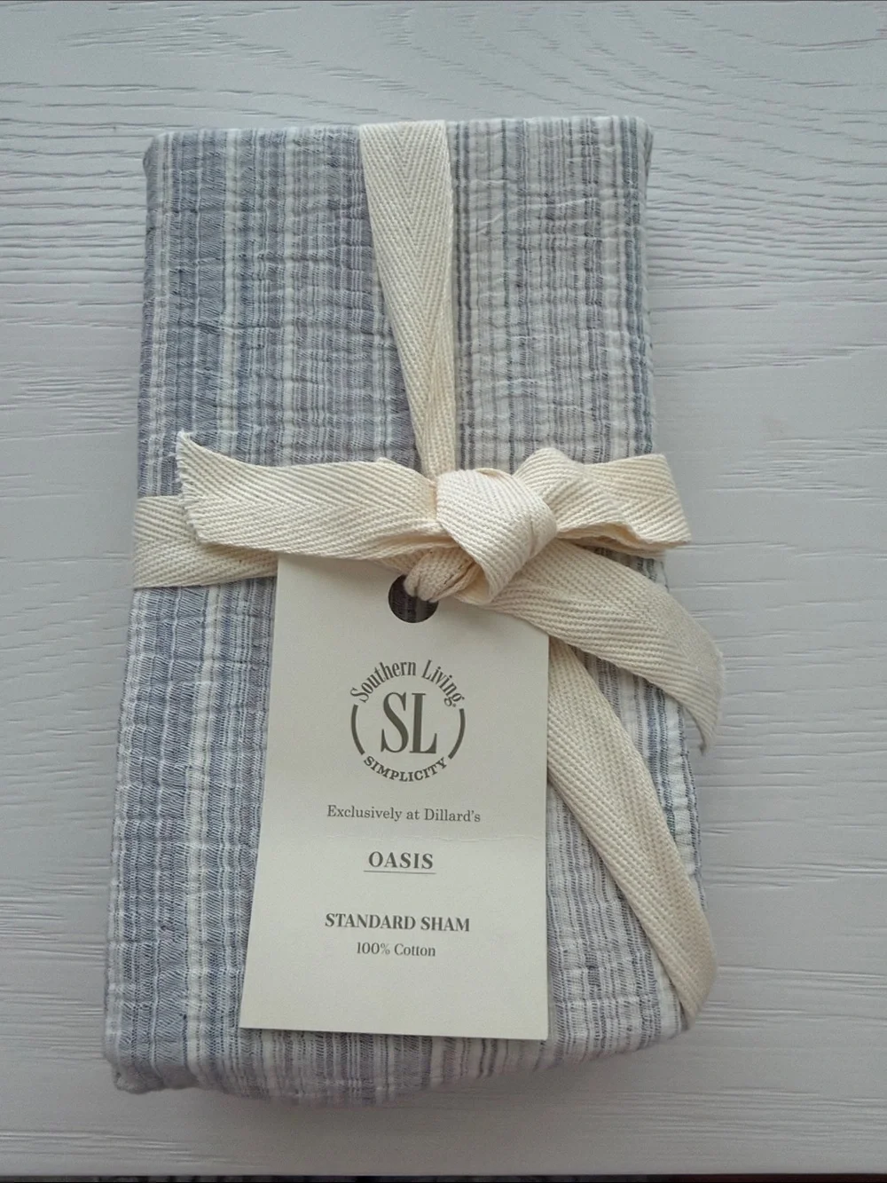 Southern Living Oasis Standard Shams (2) - Gray /Blue & Cream Stripe
